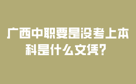 广西中职要是没考上本科是什么文凭?